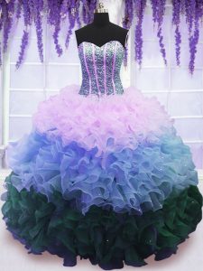 Multi-color Quince Ball Gowns Military Ball and Sweet 16 and Quinceanera and For with Beading and Ruffles and Ruffled La