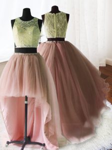 Exquisite Three Piece Scoop Baby Pink Zipper Sweet 16 Quinceanera Dress Beading and Lace and Ruffles Sleeveless With Bru