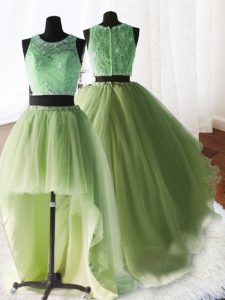 Edgy Three Piece Scoop Sleeveless Brush Train Beading and Lace and Ruffles Zipper Quince Ball Gowns