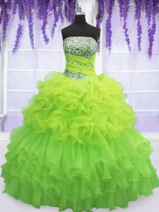 Pick Ups Ruffled Floor Length Ball Gowns Sleeveless Quinceanera Dresses Lace Up