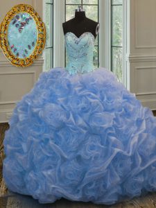 Elegant Floor Length Baby Blue Quince Ball Gowns Sweetheart Sleeveless Lace Up