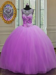Latest Purple Ball Gown Prom Dress Military Ball and Sweet 16 and Quinceanera and For with Beading Halter Top Sleeveless
