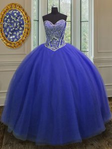 New Arrival Ball Gowns Quinceanera Gown Royal Blue Sweetheart Tulle Sleeveless Floor Length Lace Up
