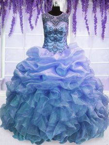 Dramatic Scoop Organza Sleeveless Floor Length Quinceanera Dress and Beading and Ruffles