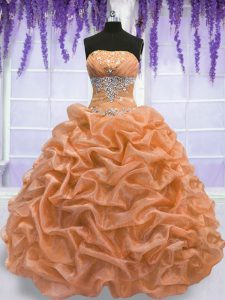 Orange Sleeveless Beading Floor Length Quinceanera Gown