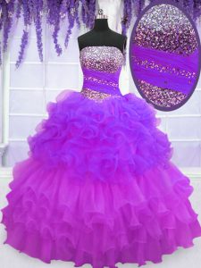 Dynamic Pick Ups Ruffled Floor Length Multi-color Sweet 16 Dresses Strapless Sleeveless Lace Up