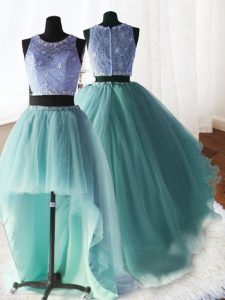 Three Piece Apple Green Zipper Scoop Beading and Ruffles Sweet 16 Quinceanera Dress Organza and Tulle and Lace Sleeveles