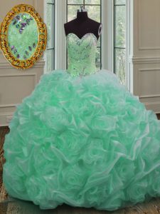 Organza Sweetheart Sleeveless Sweep Train Lace Up Beading and Pick Ups Sweet 16 Quinceanera Dress in Apple Green