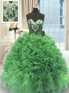 High Class Floor Length Ball Gowns Sleeveless Green Ball Gown Prom Dress Lace Up