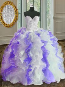 Sweetheart Sleeveless Lace Up Quinceanera Dresses White and Purple Organza