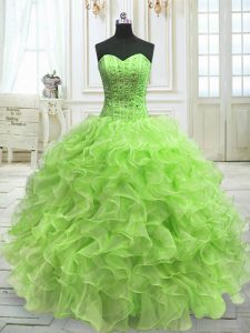 Excellent Floor Length Ball Gowns Sleeveless Yellow Green Sweet 16 Dress Lace Up