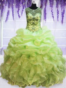 Yellow Green Scoop Lace Up Beading and Pick Ups Quinceanera Dress Sleeveless
