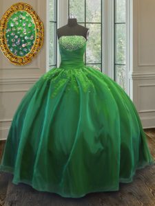 Spectacular Sequins Ball Gowns Vestidos de Quinceanera Green Strapless Organza Sleeveless Floor Length Lace Up