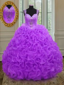 Fantastic Purple Straps Neckline Beading and Ruffles Sweet 16 Dresses Sleeveless Zipper