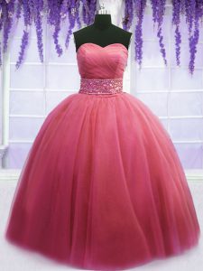 Pink Sleeveless Tulle Lace Up Quinceanera Gowns for Military Ball and Sweet 16 and Quinceanera