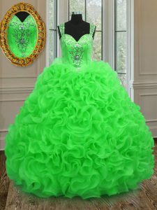Fantastic Ball Gowns Straps Sleeveless Organza Floor Length Zipper Beading and Ruffles Sweet 16 Quinceanera Dress