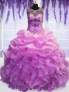 Scoop Organza Sleeveless Floor Length Quince Ball Gowns and Beading and Pick Ups