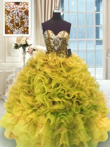 Superior Floor Length Ball Gowns Sleeveless Gold Quinceanera Dress Lace Up