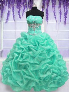 Ideal Turquoise Sleeveless Beading Floor Length Sweet 16 Dress