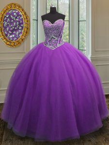 Eggplant Purple Sweetheart Lace Up Beading 15 Quinceanera Dress Sleeveless
