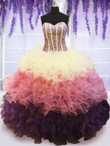 Beading and Ruffles and Ruffled Layers Sweet 16 Quinceanera Dress Multi-color Lace Up Sleeveless Floor Length