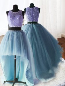 Top Selling Three Piece Scoop Sleeveless Organza and Tulle and Lace With Brush Train Zipper Vestidos de Quinceanera in B