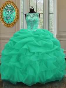 Pick Ups Ball Gowns Quinceanera Gown Apple Green Scoop Organza Sleeveless Floor Length Lace Up