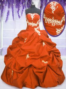 Customized Pick Ups Ball Gowns Ball Gown Prom Dress Orange Red Strapless Taffeta Sleeveless Floor Length Lace Up
