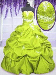 Beauteous Appliques and Pick Ups Sweet 16 Dress Yellow Green Lace Up Sleeveless Floor Length