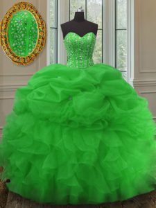 Green Sweetheart Lace Up Beading and Ruffles and Pick Ups Sweet 16 Dresses Sleeveless