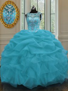 Nice Pick Ups Floor Length Baby Blue Quince Ball Gowns Scoop Sleeveless Lace Up