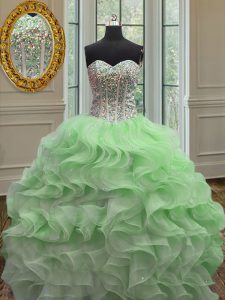 Ball Gowns Beading and Ruffles Sweet 16 Dress Lace Up Organza Sleeveless Floor Length