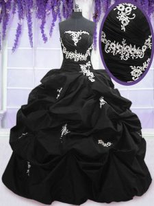 Elegant Pick Ups Floor Length Black Ball Gown Prom Dress Strapless Sleeveless Lace Up