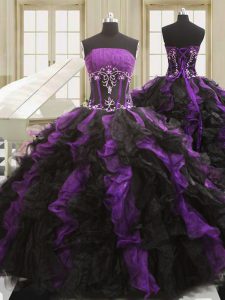 Modest Sleeveless Lace Up Floor Length Beading and Ruffles 15th Birthday Dress