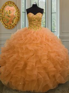 Luxurious Orange Sleeveless Organza Lace Up Sweet 16 Quinceanera Dress for Military Ball and Sweet 16 and Quinceanera
