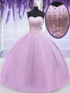 Smart Lilac Sweetheart Neckline Beading Quinceanera Gown Sleeveless Lace Up