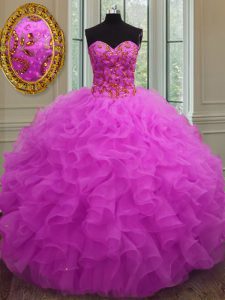Sweet Sweetheart Sleeveless Organza 15 Quinceanera Dress Beading and Ruffles Lace Up