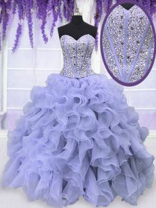 Smart Lavender Sleeveless Beading and Ruffles Floor Length Sweet 16 Dress