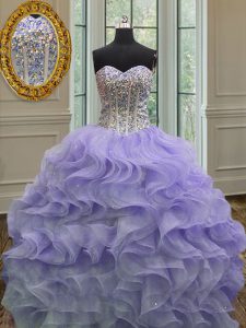 Flare Lavender Quinceanera Gowns Military Ball and Sweet 16 and Quinceanera and For with Beading and Ruffles Sweetheart 