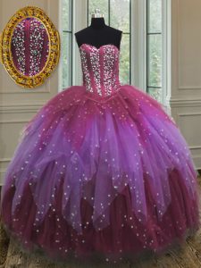 Custom Design Multi-color Sleeveless Beading and Ruffles and Sequins Floor Length Quinceanera Dress