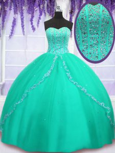 Glorious Turquoise Lace Up Quinceanera Dresses Beading and Sequins Sleeveless Floor Length