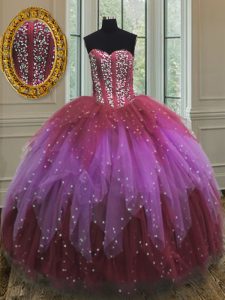 Multi-color Sweetheart Neckline Beading and Ruffles and Sequins Vestidos de Quinceanera Sleeveless Lace Up