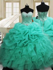 Pick Ups Apple Green Sleeveless Organza Lace Up Quinceanera Dress for Military Ball and Sweet 16 and Quinceanera