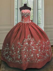 Floor Length Ball Gowns Sleeveless Rust Red Sweet 16 Quinceanera Dress Lace Up