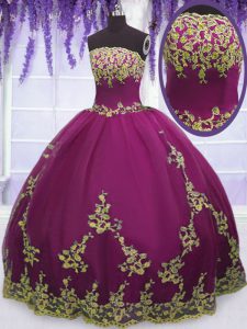 Fuchsia Ball Gowns Appliques Sweet 16 Quinceanera Dress Zipper Tulle Sleeveless Floor Length