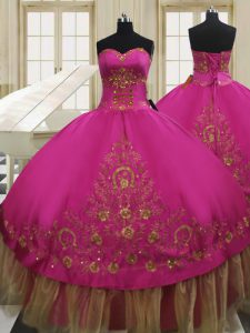 Dramatic Fuchsia Ball Gowns Taffeta Sweetheart Sleeveless Beading and Embroidery Floor Length Lace Up 15th Birthday Dres