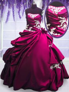 Fuchsia Taffeta Lace Up 15th Birthday Dress Sleeveless Floor Length Embroidery and Pick Ups