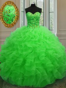 Top Selling Ball Gowns Organza Sweetheart Sleeveless Beading and Ruffles Floor Length Lace Up Quinceanera Dress