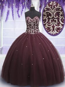 Dark Purple Sleeveless Floor Length Beading and Appliques Lace Up Sweet 16 Dress