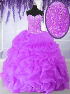 Ball Gowns 15 Quinceanera Dress Lilac Sweetheart Organza Sleeveless Floor Length Lace Up